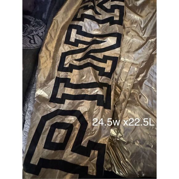 VS PINK bomber Jacket metallic gold foil black sz large - Picture 10 of 10